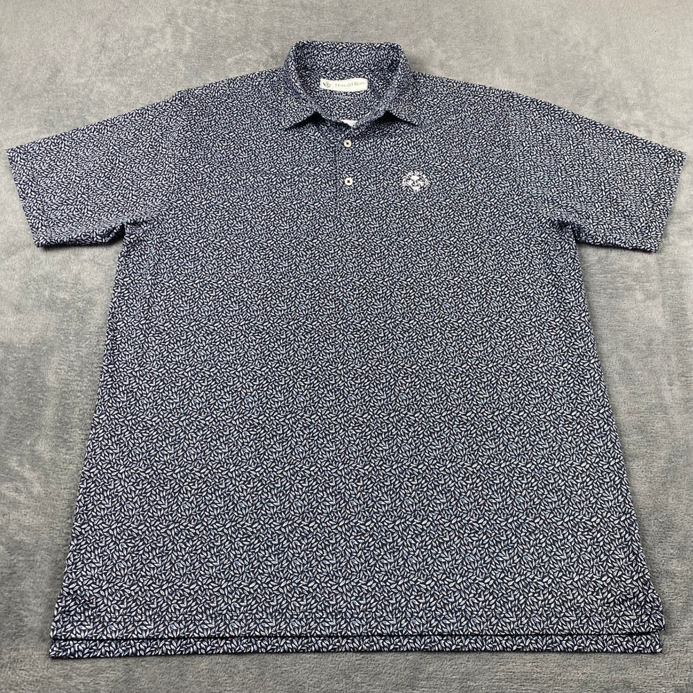 Donald Ross Mens Large Polo Shirt Blue White Leaf Print Performance Golf Top